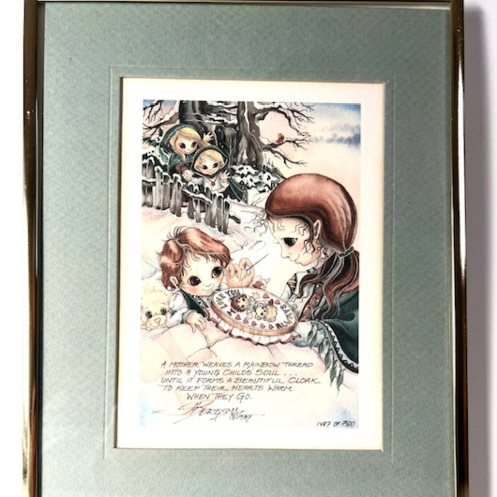 1987 Jody Bergsma Framed Watercolor Print Celebrating Motherhood
